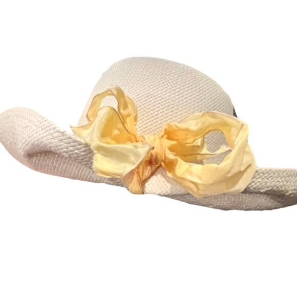 Banana Republic Wide Brim Garden Hat Yellow Bow Travel Preppy Coastal Boho EUC - Picture 5 of 11